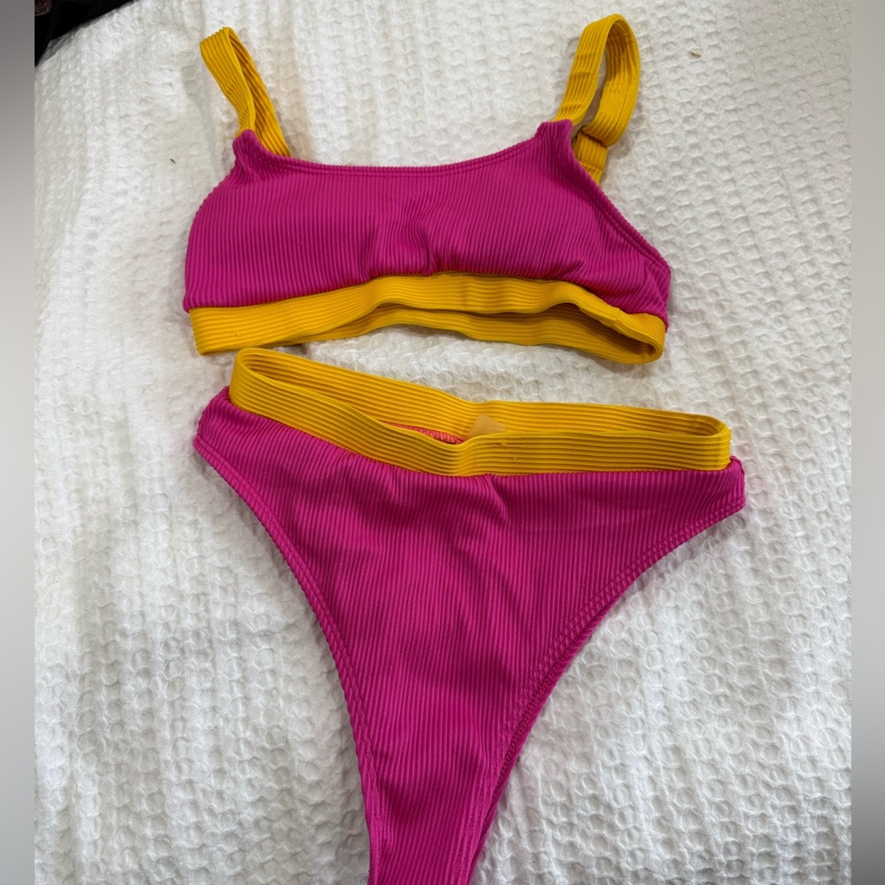 SHEIN Pink and Yellow Bikini Set